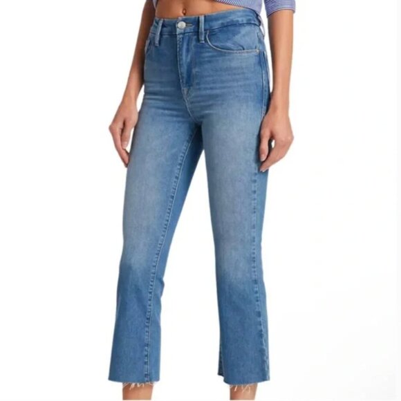 Frame | Le Super High Crop Mini Boot Raw Hem in Deepwater Size 26 Women's - Picture 1 of 7